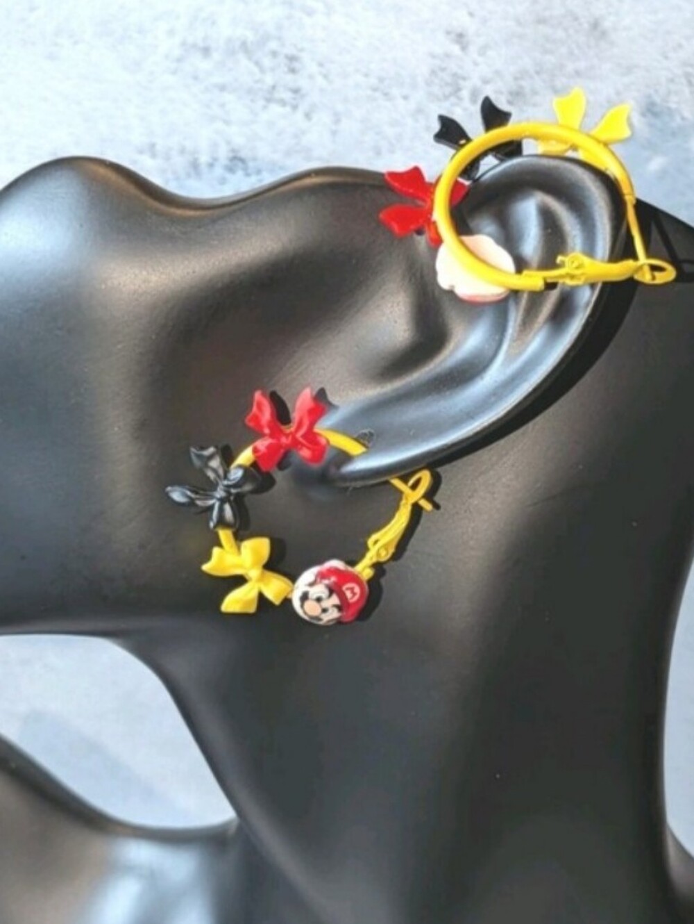 Yellow Kids Mini Hoop Earrings with Character Charms and Bows - Picture 2 of 7